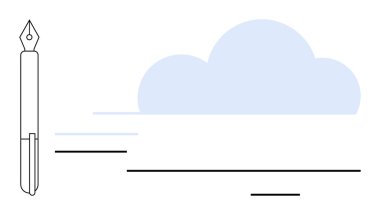 Açık mavi bulutun yanında mürekkep çizgileri olan dolma kalem yaratıcılığı, ilhamı ve fikirleri simgeliyor. Sanat, yazma, hayal gücü, yenilik üretkenlik minimalizm ve hikaye anlatımı için idealdir. A