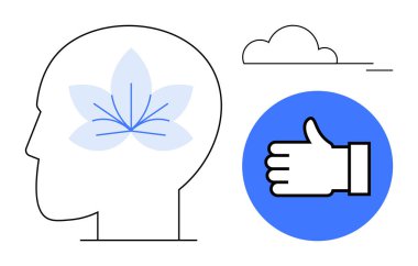 Nilüfer çiçeğinin özeti farkındalığı sembolize eder, pozitifliği onaylar ve bulut motifi oluşturur. Sağlık, kendini geliştirme, ruh sağlığı, motivasyon ve verimlilik için ideal