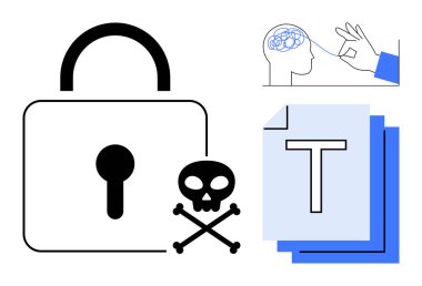 Asma kilit, veri güvenliğini, kafatası ve çapraz kemikleri korsan uyarısını, zihinsel etki kontrolünü temsil eden beyin manipülasyonunu ve bilgi güvenliğini ima eden belgeleri simgeliyor. İdeal