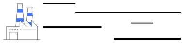 Sanayi üretimi, enerji akışı ve yeniliği sembolize eden iki uzun baca bacası ve dinamik kalın çizgileri olan fabrika binası. Ekonomi, üretim, ilerleme, sanayi, büyüme, dinamik için ideal