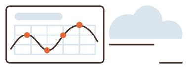 Çizgi ve veri göstergelerinin yer aldığı grafikler, bulut çizimine eşlik ediyor. Analiz, eğilim analizi, veri depolama, bulut teknolojisi, iş stratejisi, izleme için ideal