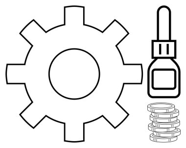 Vites, uzun tutkal şişesi, bozuk para yığını süreci, bakımı, yeniliği, parasal değeri sembolize eder. Endüstri için ideal, üretim mühendisliği tamir ekonomisi üretkenlik üretimi. Basit.