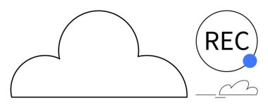 Bulut çizgisi, REC metin ve küçük mavi nokta, küçük bulut sembollü kayıt göstergesi. Teknoloji, kayıt, yedekleme, veri depolama, medya minimalizmi için ideal online hizmetler. Basit düz