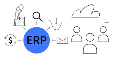 Merkezi ERP bağlantı işlemleri üretimi, e-posta, finans, alışveriş, büyüteç ve kullanıcılarla bulut kullanımını onaylar. İş yönetimi, veri akışı, takım çalışması analizleri için ideal