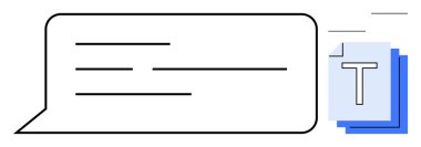 Yığılmış belgelerin yanında metin bulunan konuşma balonu içerik transferini ima eder. İletişim, işbirliği, bulut depolama, mesajlaşma, bilgi paylaşımı, içerik değişimi, basit iniş için ideal