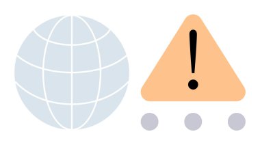 Ünlem işaretli dünya ve turuncu uyarı üçgeni küresel riskleri, uyarıları ve uyarıları vurgular. Güvenlik, afet yönetimi, siber güvenlik, çevre sorunları, küresel farkındalık, veri