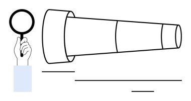 Elinizde büyüteç ve teleskop olması gözlem, keşif, odaklanma ve görüşü sembolize eder. Araştırma, keşif, strateji, araştırma yenilik temaları için ideal. Basit düz