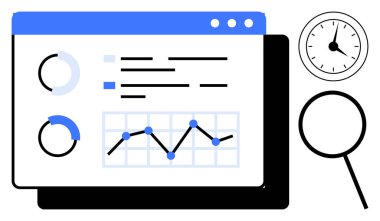 Grafiksel kullanıcı arayüzü grafikler, veri görselleştirme, büyüteç ve saat. Analiz, performans takibi, verimlilik, araştırma, zaman yönetimi işleri için ideal