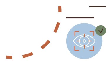 Hedef çerçevesi içinde bir göz, mavi daire, işaret ve kesik çizgiler. Vizyon, odaklanma, doğruluk, hedef belirleme teknolojisi veri analizi için ideal. Basit düz metafor