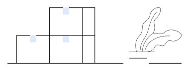 Etiketli kutular, düzenli düzenleme ve asgari bitki taslağı. Organizasyon, lojistik, çevre dostu, minimalizm, sürdürülebilirlik envanteri ve denge için ideal. Basit düz