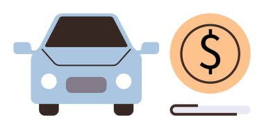 Dolar tabelasının yanında mavi araba araç finansmanı, araba sigortası, kiralama, yakıt giderleri, maliyet tasarrufu veya yatırım konularını da işaret ediyor. İş, ulaşım ve ekonomi için ideal