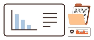 Dizin ve ayar çizelgesinde ikili kod dosyasının yanında, veri analizini ve raporlamayı sembolize eden bar tablosu. Analiz, araştırma, yönetim, strateji, teknoloji, yenilik için ideal basit düz