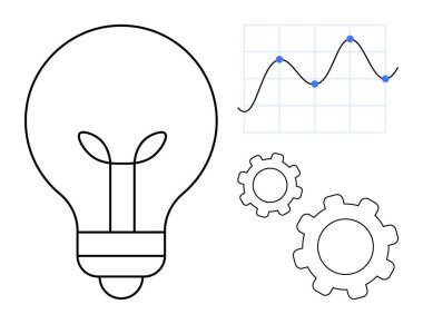 Ampul, iki vites ve çizgi çizelgesi yaratıcılığı, yeniliği, süreç optimizasyonunu, analitiği sembolize ediyor. İş, strateji, veri analizi için ideal beyin fırtınası planlama araştırması basit