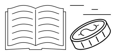 Yatay çizgilerle dolu açık bir kitap. Yanında dolar işareti ile eğitim, finans ve büyümeyi sembolize ediyor. Öğrenim, iş, yatırım, eğitim, planlama ve finansman için ideal