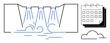 Akan şelale, planlama takvimi ile eşleştirilmiş minimum bulutlarla çevrili. Üretkenlik, zamanlama, ilham, doğa bağlantısı, iş akışı, zaman yönetimi, basit kararlar için ideal
