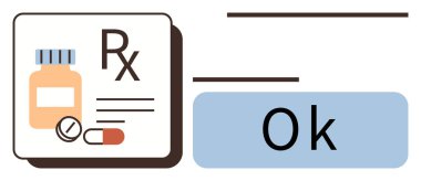 İlaç şişesi, kapsül, tablet, RX işaretli reçete, tamam bildirim. Sağlık, ilaç, eczane yönetimi tıbbi güvenlik ilaç onayı için idealdir. Basit düz