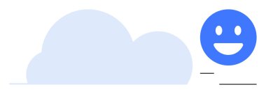Mavi bulut ve gülümseyen yüz olumlu duyguları, ağ oluşturmayı veya bulut teknolojisi temalarını işaret ediyor. Teknoloji, akıl sağlığı, iletişim, pozitiflik, çevrimiçi hizmetler, markalaşma için ideal