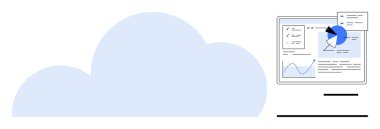 Grafikler, pasta grafiği ve arayüz elemanlarından oluşan veri analizi paneli olan bulut ögesi. Teknoloji, analitik, bulut depolama, ağ oluşturma, SaaS, büyük veri dijital dönüşümü için ideal