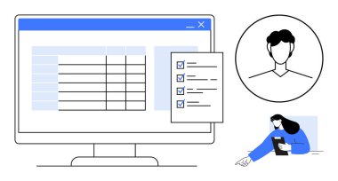 Görev kontrol listesi, kullanıcı avatarı ve bir tablet tutan profesyonel masaüstü görünümü. Takım çalışması, üretkenlik, organizasyon, görev takibi, proje yönetimi, iş akışı sade iniş sayfası için ideal