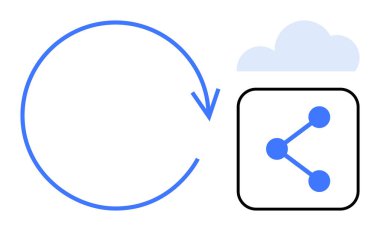 Mavi dairesel ok, bir paylaşım simgesi ve bulut senkronizasyonu, veri paylaşımı ve çevrimiçi işbirliğini temsil ediyor. Teknoloji, bağlantı, bulut hesaplama, takım çalışması güncellemeleri için ideal