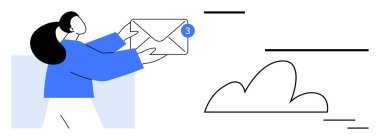 Modern bir tasarıma sahip bir zarf tutan kişi. İletişim, e-posta, bulut depolama, dijital bağlantı, ağ bildirileri, çevrimiçi mesajlaşma için ideal. Basit düz