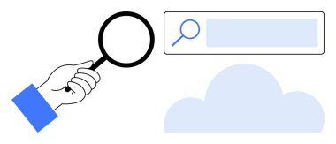Arama çubuğu ve bulut simgesinin yanında büyüteç var. Çevrimiçi arama, bulut hesaplama, veri keşfi, analiz, araştırma, SEO, basit iniş sayfası için ideal