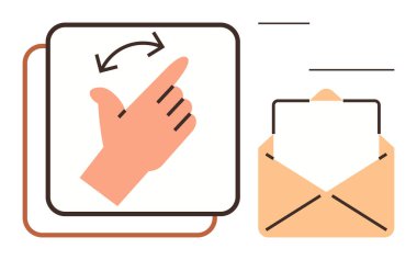 Açık bir zarfın yanında iletişimi sembolize eden basit bir el hareketi. Erişilebilirlik, verimlilik, basitlik, görev yönetimi, kullanıcı etkileşimi, mesajlaşma için ideal