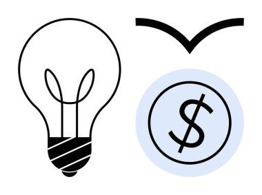 Ampul, kanat silueti ve dolar işareti mavi arka plan çemberinde yenilik, finansal başarı, özgürlük ve ilham sunuyor. İş için ideal, girişimler, yaratıcılık girişimciliği