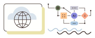 Bulut çerçevesindeki küresel ağ simgesi, düğüm ve bağlantıların yapay zeka iş akışı diyagramı ile eşleştirildi. Teknoloji, yenilik, makine öğrenimi, veri entegrasyonu, dijital süreçler, otomasyon için ideal