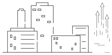 Şehir manzarası modern binalar ve yukarı bakan oklar ekonomik büyümeyi, başarıyı, kentsel büyümeyi simgeliyor. Ticari büyüme, gayrimenkul, kentleşme, ekonomik ilerleme ve kalkınma için ideal