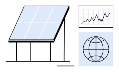 Temiz enerji üreten güneş paneli, bağlantıyı sembolize eden küresel küre ve ilerlemeyi gösteren çizelge. Yenilenebilir enerji, sürdürülebilirlik, teknoloji, küresel büyüme ve yeşil yenilik için ideal