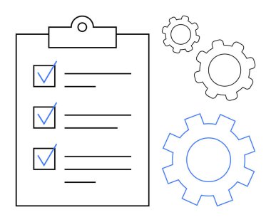 Takım çalışmasını, üretkenliği, organizasyonu, problem çözmeyi, verimliliği, görev yönetimini ve basit iniş sayfasını sembolize eden listenin yanında kontrol panosu
