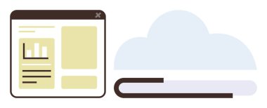 Metin ile dijital dosya arayüzü, depolama ve paylaşımı temsil eden bulutun yanına grafik. Veri yönetimi, teknoloji, bulut hesaplama, dosya paylaşımı, dijital arşivler, üretkenlik araçları için ideal