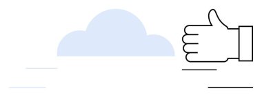 Mavi bulut baş parmaklar yukarı el, iletim hızı, pozitiflik ve çevrimiçi etkileşim. Ağ oluşturma, geri bildirim, onay, bulut hesaplama, teknoloji iletişimi için ideal basit iniş sayfası