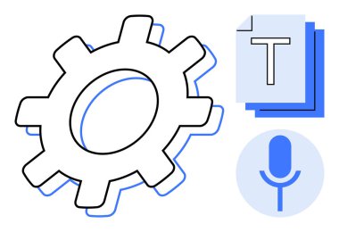 Vites simgesi, metin dosyaları ve mikrofon vurgulama otomasyonu, verimlilik araçları, konuşma metni, transkripsiyon, yapay zeka, dijital iş akışı ve yenilik. Teknoloji içeriği oluşturmak için ideal