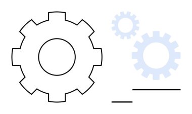 Daha küçük mavi gölgeli vitesli büyük çark takım çalışmasını, mekanizmayı ve süreci simgeliyor. İşbirliği, optimizasyon, mühendislik, yenilik, liderlik, strateji için ideal