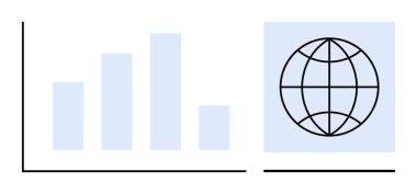 Veri ölçümlerini ve küresel erişimi temsil eden bir dünya şebeke simgesinin yanındaki çubuk çizelgesi. Analiz, iş büyümesi, küresel strateji, veri içgörüleri, iletişim, performans izleme, rapor için ideal
