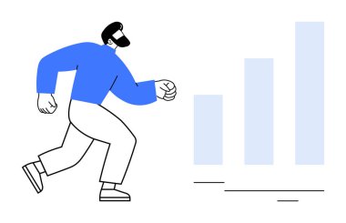 Adam bar tablosuna doğru ilerliyor. Güven, hırs ve gelişim taşıyor. İş için ideal, kişisel büyüme, kariyer gelişimi, hedef belirleme, strateji, liderlik basit düz düz