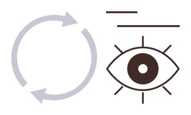 Yuvarlak oklarla eşleştirilmiş ışınlar, görüşü, sezgiyi, gözlemi ve süreçleri simgeliyor. Yenilik için ideal, odaklanma, stratejik ilerleme tekrarlama farkındalığı. Basit bir düz metafor.