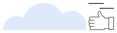 Açık mavi bulut sembolü baş parmak işareti ve hareket çizgileriyle birlikte. Teknoloji, onay, hız, bulut depolama, verimlilik, dijital yenilik, basit iniş sayfası için ideal