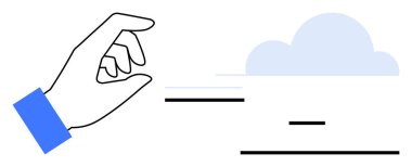 Yatay çizgilerin üzerinde bulut tasarımı yakınında dijital veri, etkileşim ve minimalizm taşıyan bir el hareketi. Yenilik için ideal, bulut hesaplama, teknoloji, yaratıcılık, veri