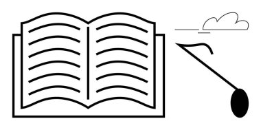 Görünür satırları olan açık bir kitap, yüzen bir nota ve basit bir bulut. Yaratıcılık, öğrenme, hikaye anlatma, sanat, hayal gücü müzik ve eğitim için idealdir. Minimalist düz metafor