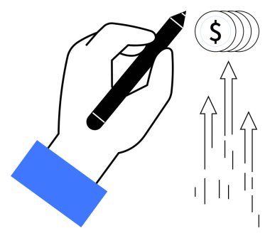 Yığılmış paraların yanında yukarı doğru çekilen oklar maddi ilerlemeyi, büyümeyi ve başarıyı simgeler. İş, finans, yatırım, strateji, hedef belirleyici yaratıcılık ve yenilik için idealdir. Basit.
