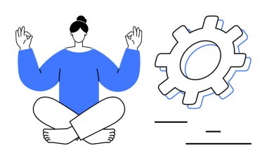 Bir teçhizatın yanında el çamuru ile tek başına meditasyon yapmak dengeli üretkenliği, farkındalığı sembolize eder. Sağlık için ideal, üretkenlik araçları, iş-yaşam dengesi, ruh sağlığı, kişisel sağlık