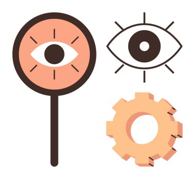 Göz, büyüteç ve teçhizat gözlem, odaklanma, soruşturma, optimizasyon, problem çözme konularını vurguluyor. Araştırma, tasarım analitik geliştirme, yaratıcılık vizyonu planlaması için idealdir.