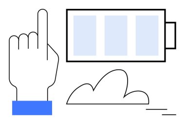 Tamamen dolu bataryayı bulut tasarımı ile sembolize ederek yenilenebilir enerji, sürdürülebilirlik, teknoloji, yenilik, güç yönetimi, temiz enerji çözümleri, basit düz metafor