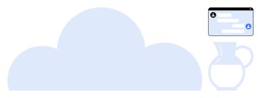 Bulut şekli, kullanıcı metinleri ile sohbet arayüzü ve minimalist sürahi tasarımı. Teknoloji, iletişim, depolama, bulut hesaplama, minimalizm, kullanıcı etkileşimi basit iniş sayfası için ideal