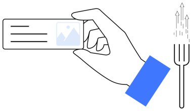 Elinde mavi aksanlı ve soyut çatallı bir kartvizit var. Büyümeyi, ilerlemeyi ve bağlantıyı temsil ediyor. Ağ oluşturma, iş kurma, kimlik, markalaşma, kariyer, yenilik profesyoneli için ideal