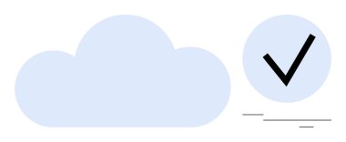 Mavi bulut çemberin içinde bir kontrol işaretinin yanında, güvenilirliği, güvenli bulut depolamasını, veri doğrulamasını ve başarıyı sembolize ediyor. Teknoloji, iletişim, yazılım, veri depolama kimlik denetimi için ideal