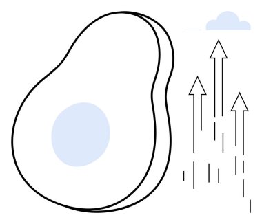 Avokado dilimi yukarı bakan oklar ve büyümeyi, ilerlemeyi, sürdürülebilirliği, refahı, sağlık eğilimlerini, doğayı ve refahı gösteren bulut dilimi. Gıda, sağlık sürdürülebilirliği veya büyüme için ideal